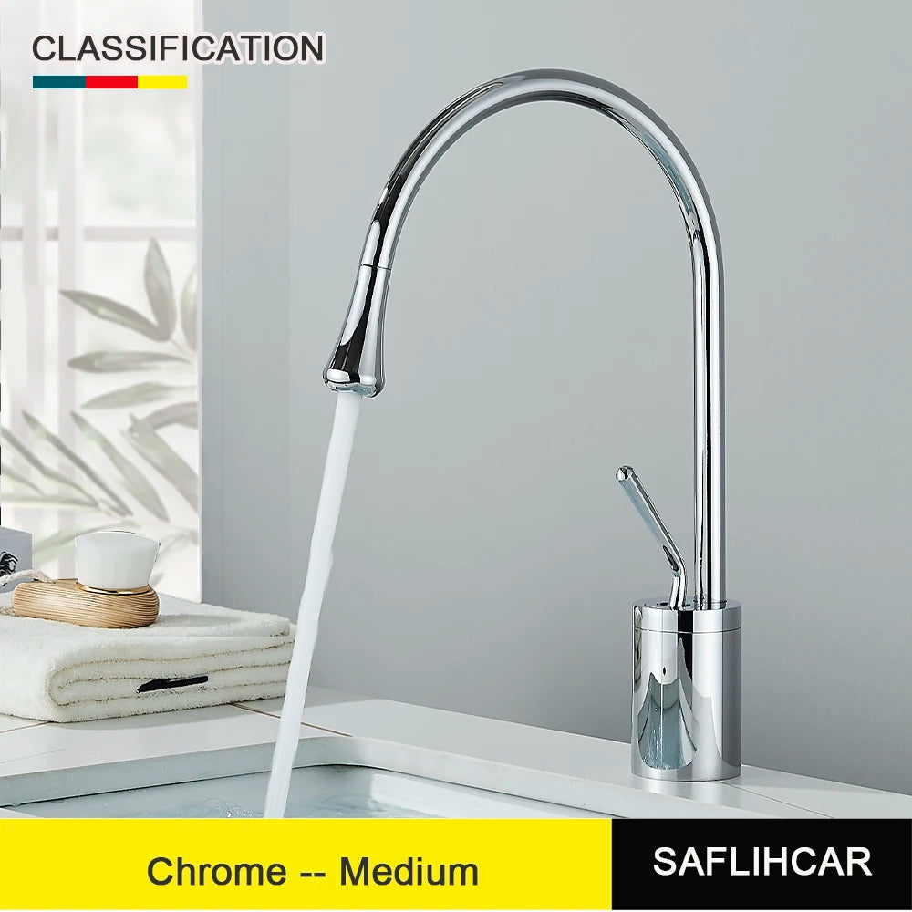 Modern Basin Faucet Brushed Gold Black Silver Faucet Deck Mounted Basin Sink Tap Mixer Hot & Cold Brass Tap for Bathroom