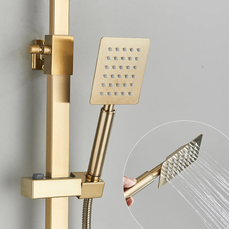 Brushed Golden Shower Faucet Bathroom Rainfall Shower Set Wall Mount