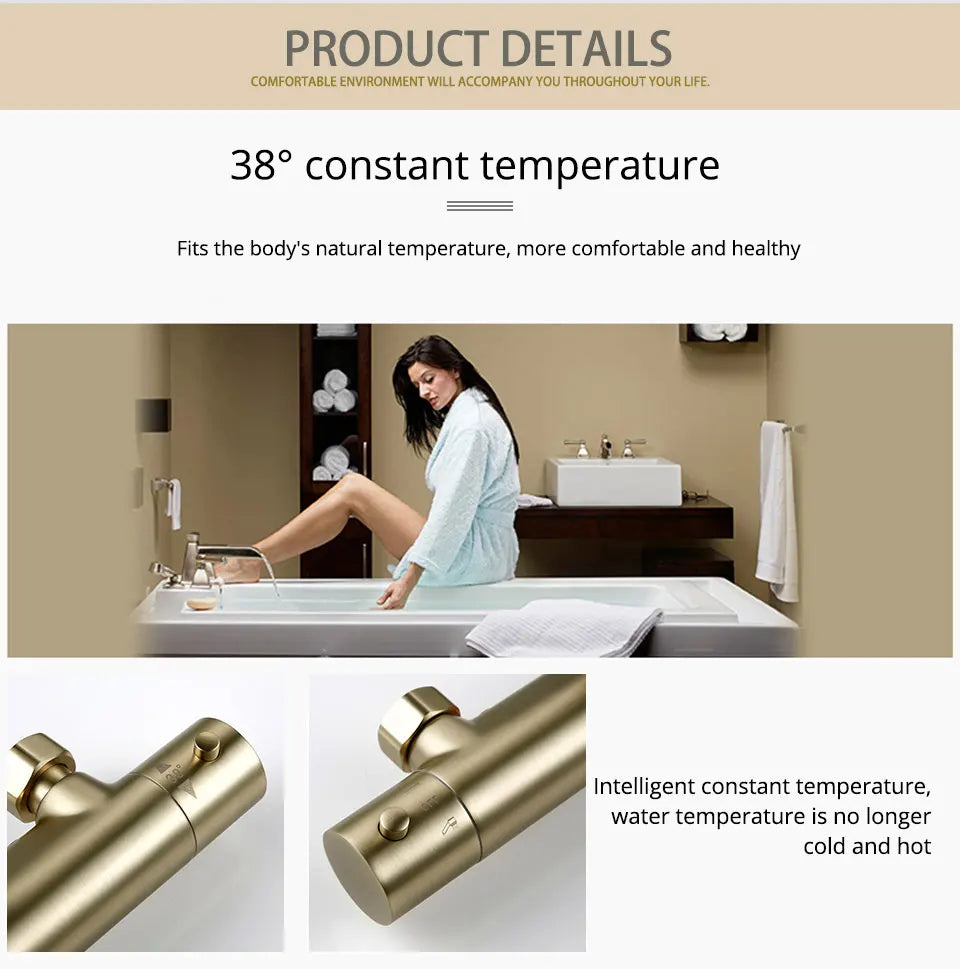 Shower System With Thermostatic Shower Faucet Thermostat Bathroom Mixer Tap Rain Head Wall-Mount Handheld Sprayer