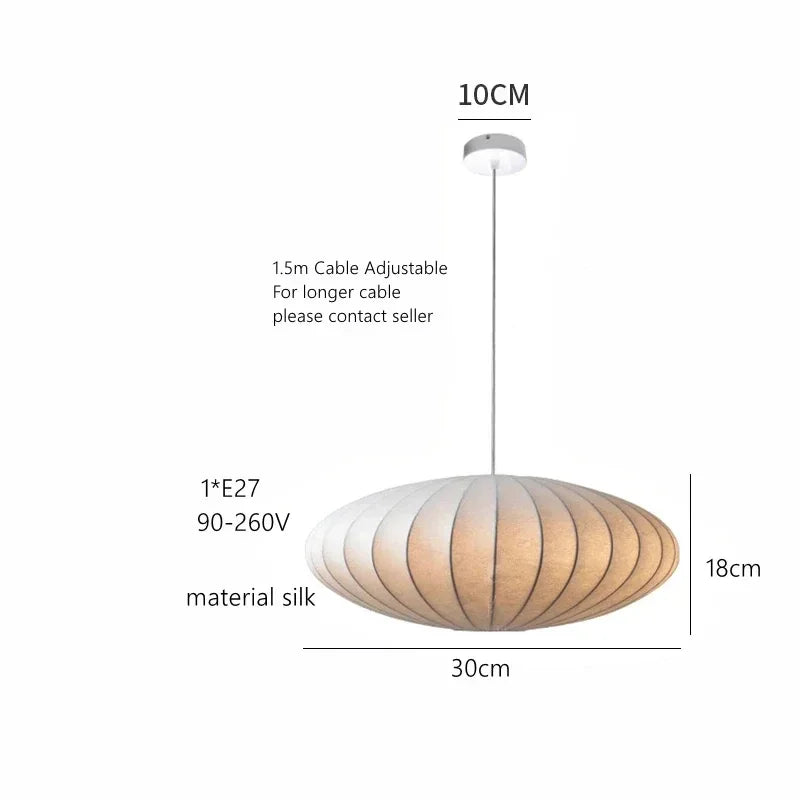 Japanese Wasbu-Sabi Style Handmade Silk Pendant Lamp