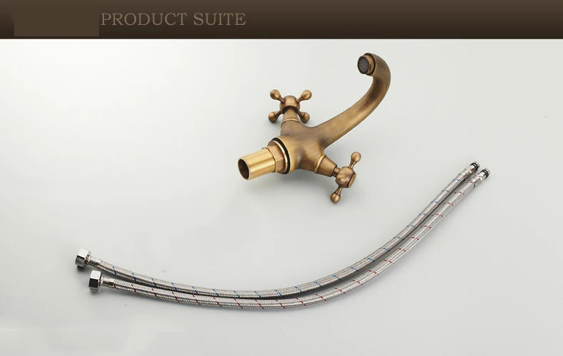 Dual Handle Antique Basin Faucet Hot and Cold Water Crane Bronze Sink Faucet Bathroom Vintage Mixers Taps Gold
