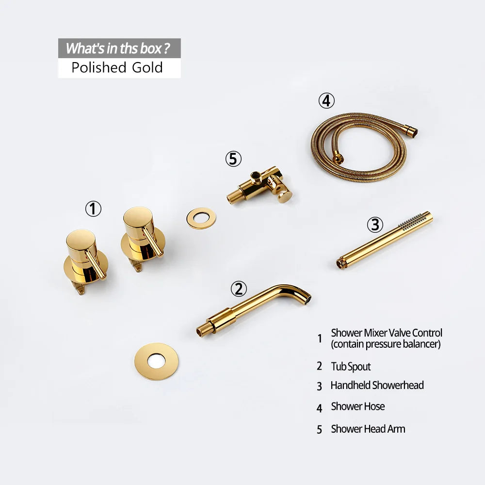 Shower Mixer Shower Set Hot & Cold 2 Way Diverter Shower Faucet Solid Brass With 150MM/210MM/260MM Bath Spout Mixing Shower  Kit