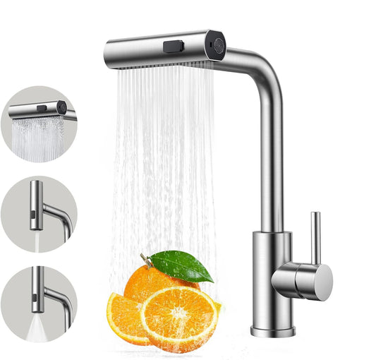 4 Modes Waterfall Kitchen Faucet Stream Sprayer Stainless Steel Hot Cold Single Hole Deck Mounted Water Sink Mixer Wash Tap 3668
