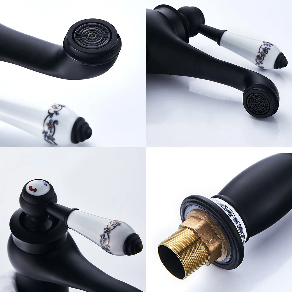 Basin Sink Faucet Mixer Faucet Single Lever Hot Cold Water Tap Brass Bath Faucet Retro Water Saving Bathroom Washbasin Taps