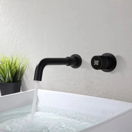 Black Brass Bathroom Faucet Hidden with Intelligent Digital Display