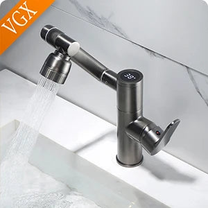 VGX Multifunctional Bathroom Faucets Pull Out Basin Mixer Sink Faucet Gourmet LED Temperature Tap 360° Tapware Crane Brass White