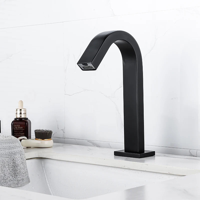 OXG Black/Chrome Smart Sensor Basin Faucet Automatic Sensor Waterfall Basin Sink Faucet Bathroom Faucet Washbasin Faucet