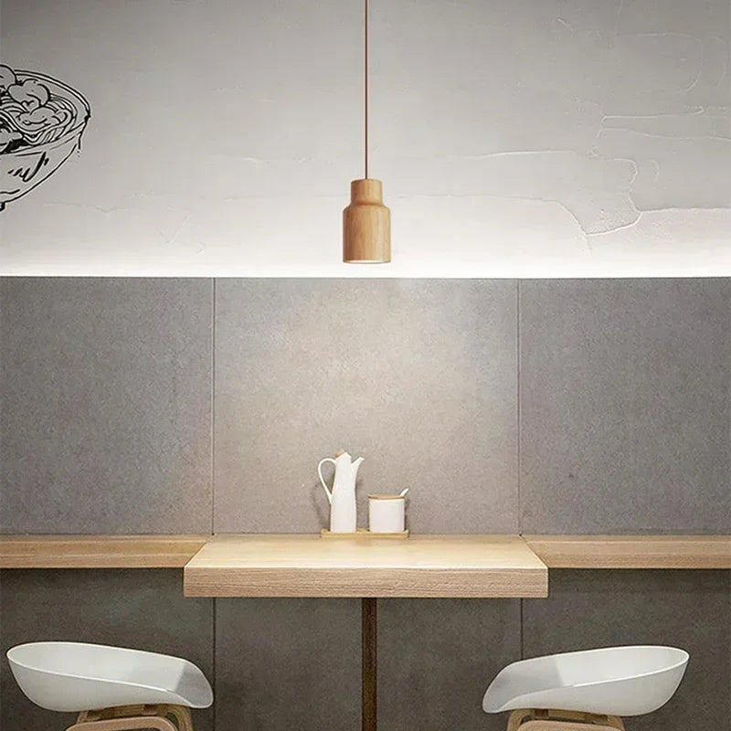 Nordic Wood Pendant Light Rubberwood Single Head Lighting For Bedroom Restaurant Platform Front Window Cafe Decorative LED Light