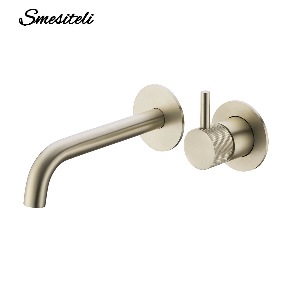 Washbasin Faucet Bathroom Sink Faucets Knurled Brushed Gold Wall Mounted Water Mixer Tap Gunmetal Brass Hot &Cold