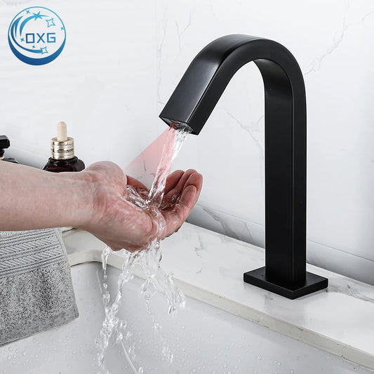 OXG Black/Chrome Smart Sensor Basin Faucet Automatic Sensor Waterfall Basin Sink Faucet Bathroom Faucet Washbasin Faucet