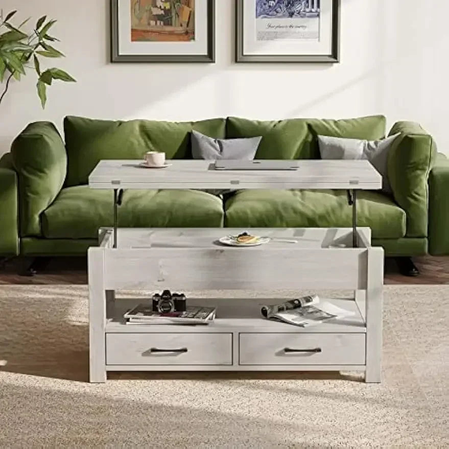 Multi-Function Convertible Coffee Table Drawers and Hidden Compartment, Converts to Dining Living Room