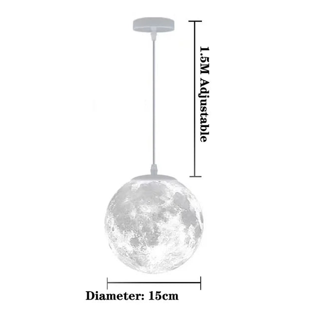 Creative 3D printed moon chandelier 15W 3 Color change light simple bedroom children's room restaurant bar commercial ball lamp