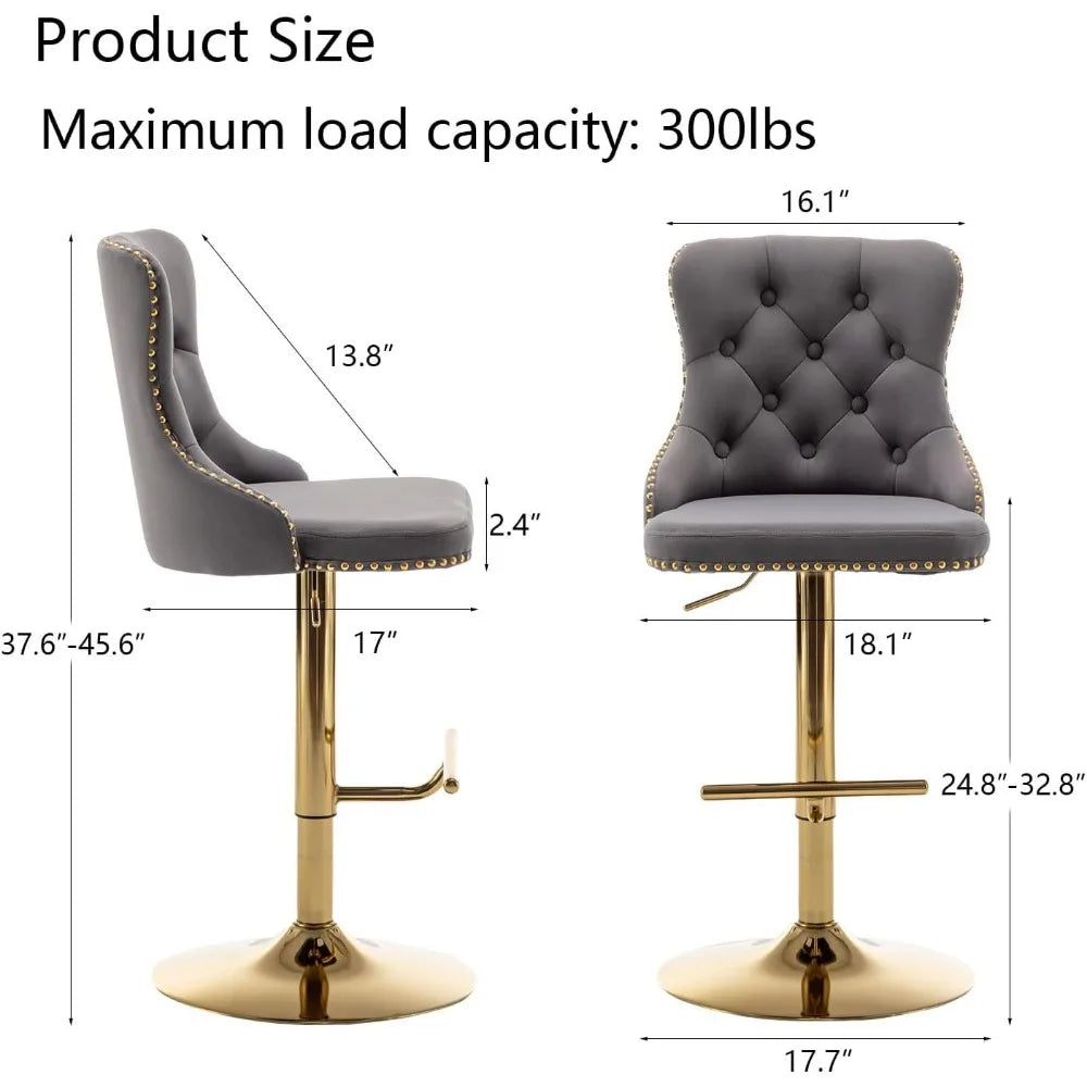 Velvet Button & Nailheads Trim Bar Stools Set of 4 Counter Height Bar Stools
