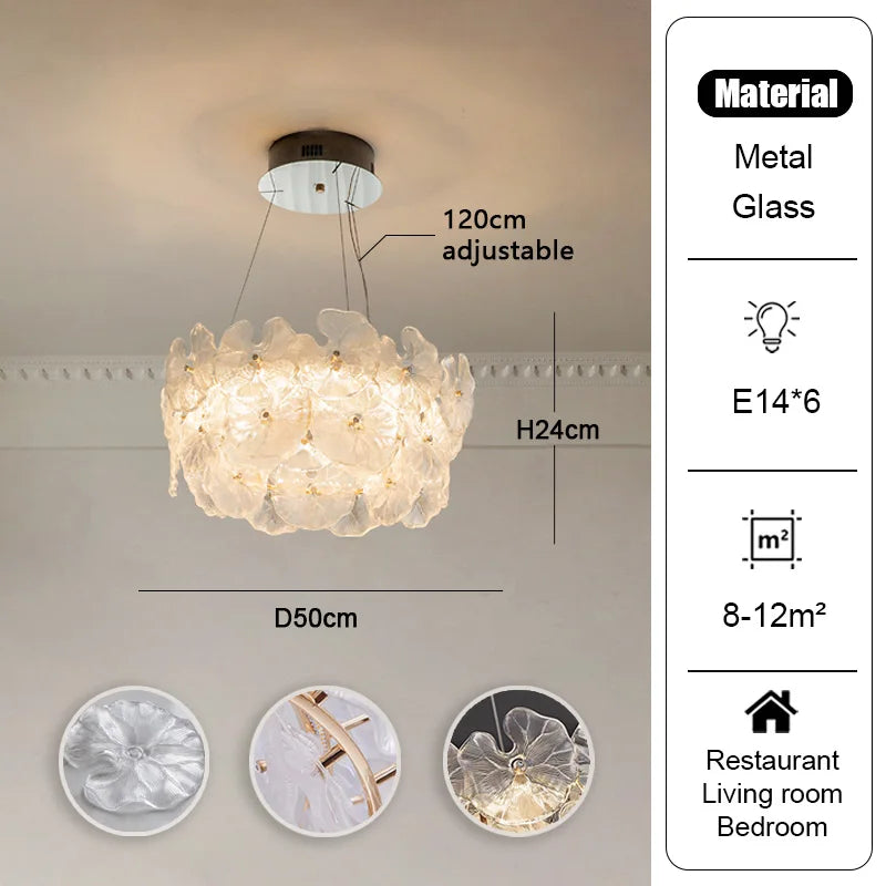 Modern Luxury Lotus Leaf Glass Chandelier Room Decor Led Light Living Dining Bedroom Villa Pendant Lamp Indoor Lighting Fixtures
