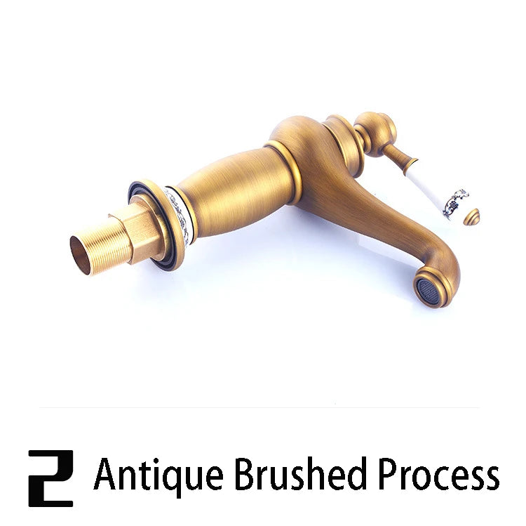 Retro European Bathroom Basin Faucets Gold Mixer Tap Ceramic Decoration Plating Chrome Single Handle Hot And Cold Deck Mounted