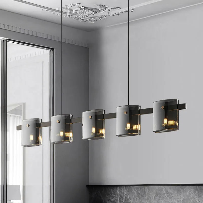 Pendant Light for Bedroom Living Room Kitchen Dining Table Bar Home Decor Modern LED Glass Tile Suspension Lamp Smoke Gray Amber