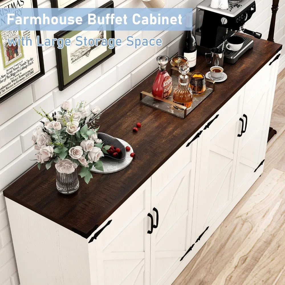65 Inch Farmhouse Kitchen Sideboard Cabinet with Adjustable Shelves