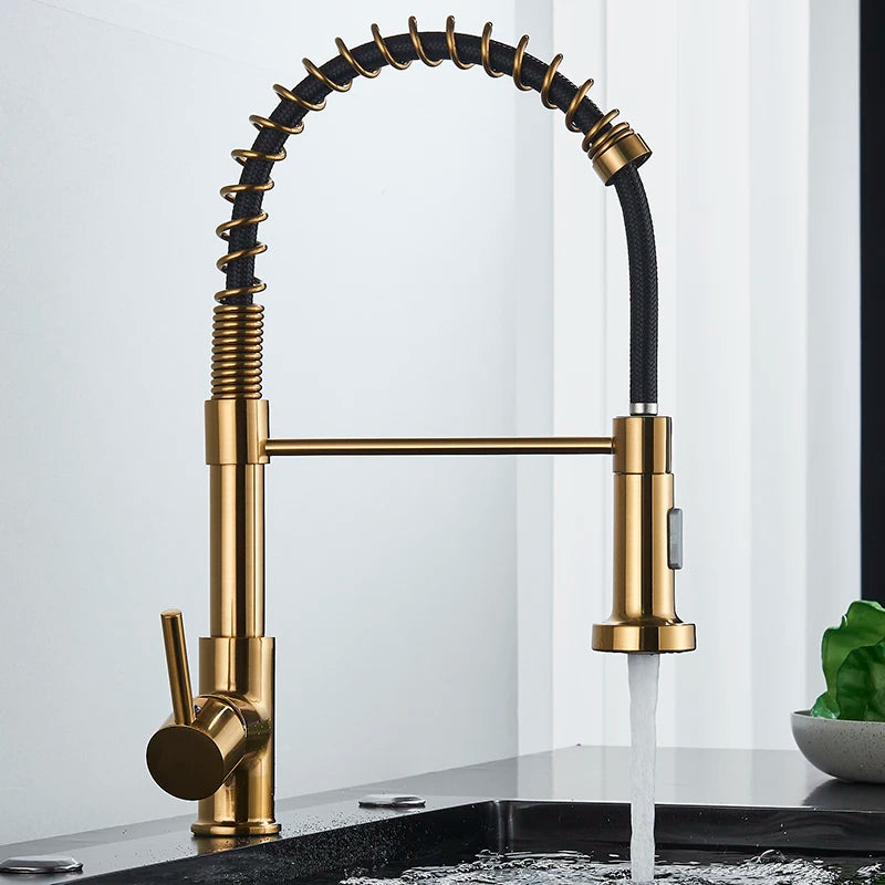 Kitchen Faucet Pull Out Stream Sprayer Deck Mounted Matte Black Mixer Tap 360 Degree Rotation  Kitchen Sink Hot Cold Taps