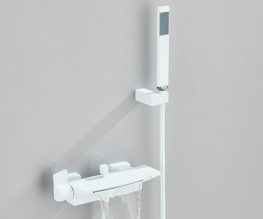 Black Waterfall Bathtub Shower Faucets Wall Mount Shower With Handheld Shower Mixer Tap Faucets Hot Cold Bath Shower Tap