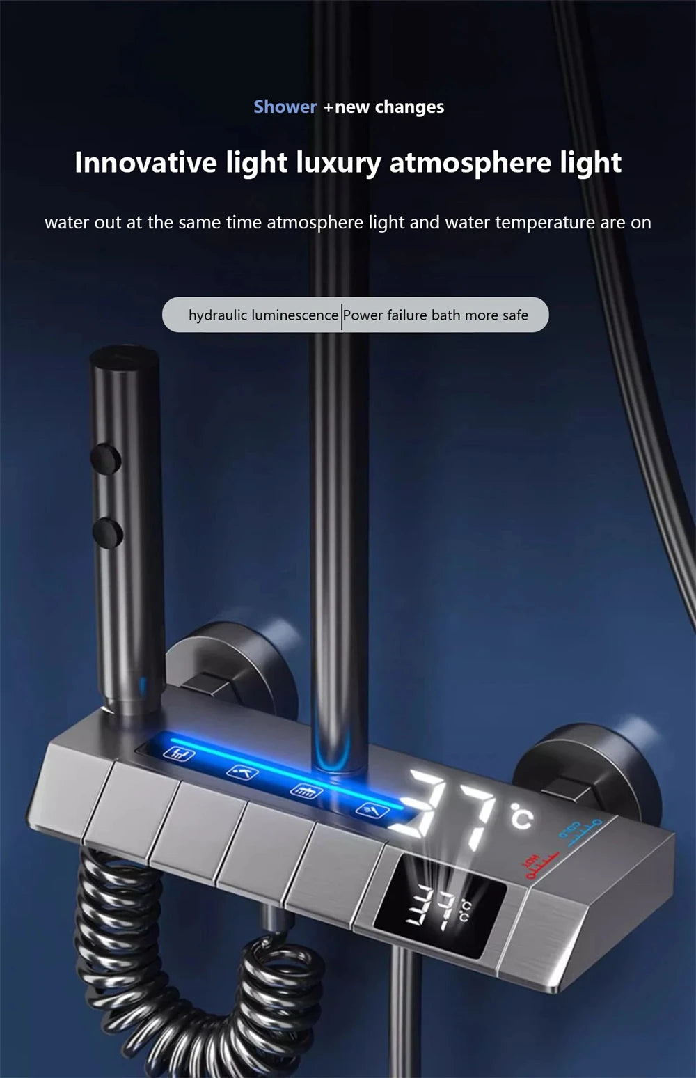 Bathroom shower system with intelligent LED temperature display multifunctional shower suite rain shower faucet complete set