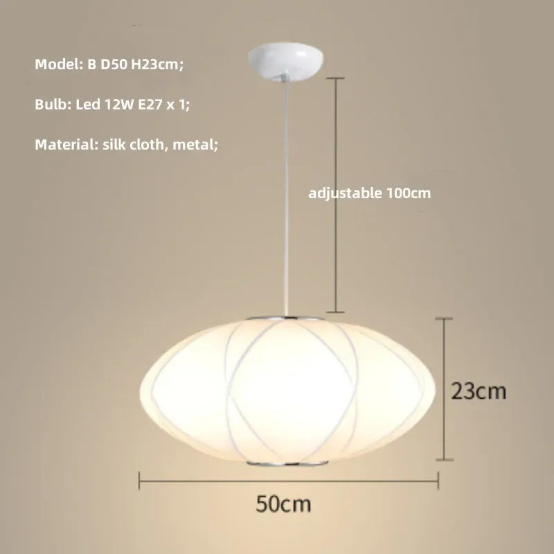 Nordic Minimalism Silk Led Pendant Lights Wabi Sabi Lustre E27 Pendant Lamp Suspend Chandelier Led Luminarias Hang Lamp Fixtures
