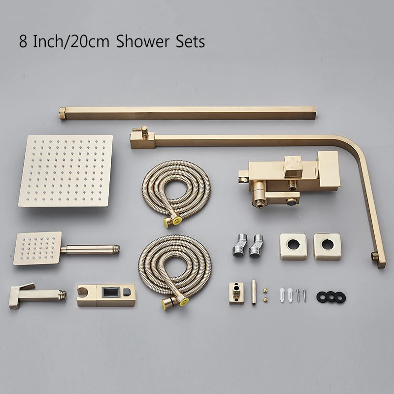Brushed Golden Shower Faucet Bathroom Rainfall Shower Set Wall Mount