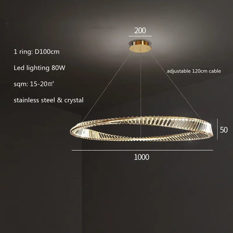 Modern Luxury Gold and Crystal Living Room Led Dimmable Pendant Lights