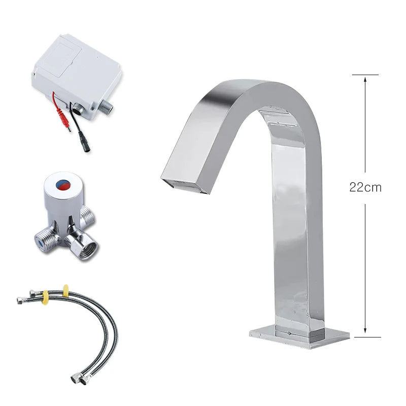 OXG Black/Chrome Smart Sensor Basin Faucet Automatic Sensor Waterfall Basin Sink Faucet Bathroom Faucet Washbasin Faucet