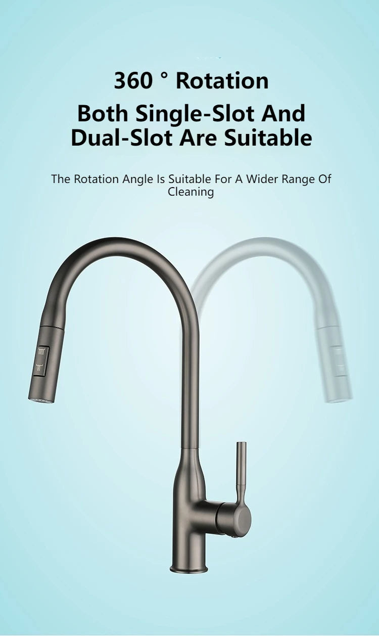 New Single Handle Gray Kitchen Faucet With Pull Down Sprayer High Arc Brass 360 Swivel Kitchen Sink Faucets Deck Mounted Chrome