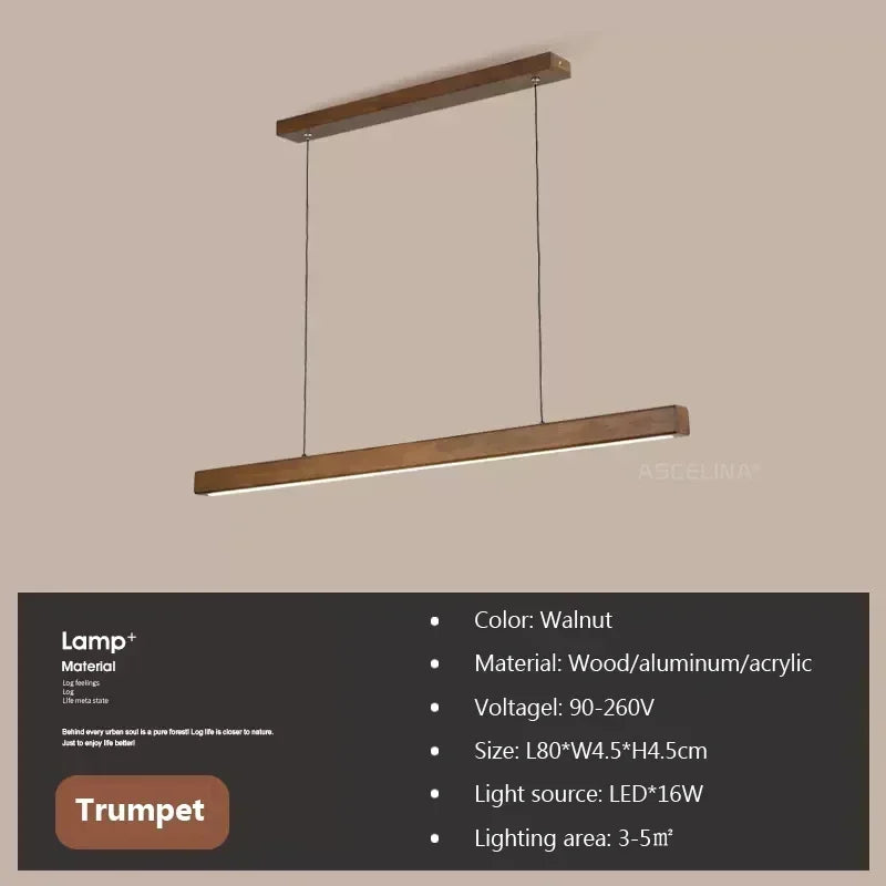 Modern Wood Long Strip LED Pendant Light