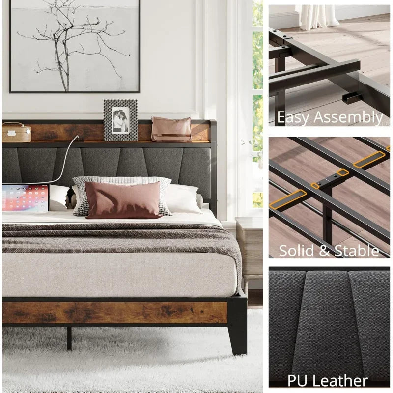 King Size Storage Bed Frame with Charging Station