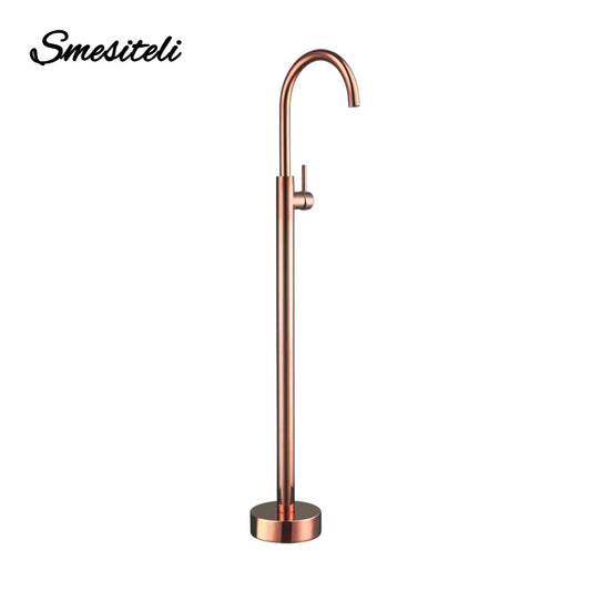 Bathroom Bathtub Floor Stand Faucet Rose Gold Mixer Single Handle Tap 360 Rotation Spout With Brass Hand Hot &Cold Water Shower