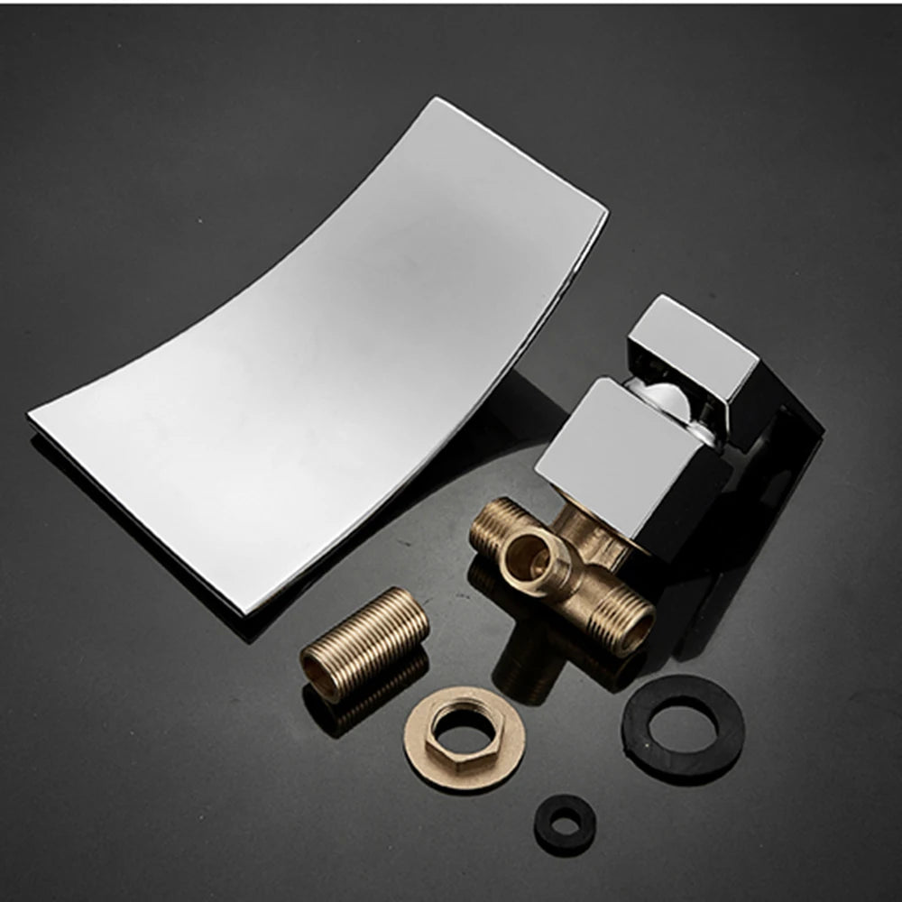 Shinesia Waterfall Bathroom Faucet Concealed Wall Mounted Bathroom Sink Mixer Tap Single Lever Wash Basin Faucets Gold/Black