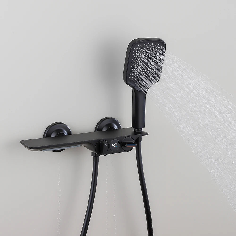 Wall Mounted Bathtub Faucet Two Function Long Large Shelf  Temperature Display Water Flow Generate Electricity