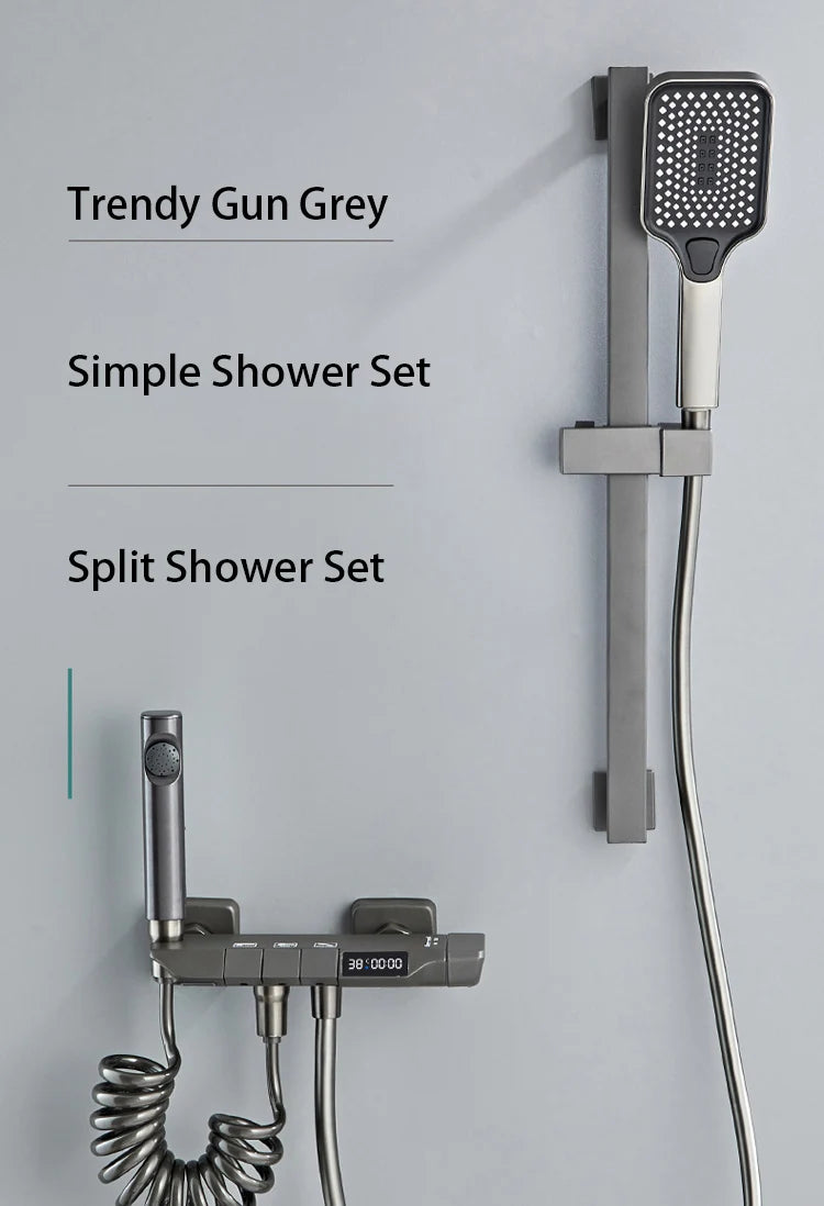 White Grey Deluxe Shower System Set Bathroom Rain Pressurized Shower Faucet Set Brass LED Digital Bathtub Shower Faucet Full Set