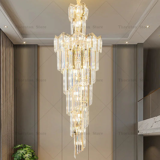 European Duplex Chandelier Light Luxury Atmosphere Villa Hotel Jump Floor Hollow Building In The Middle Floor Crystal Chandelier