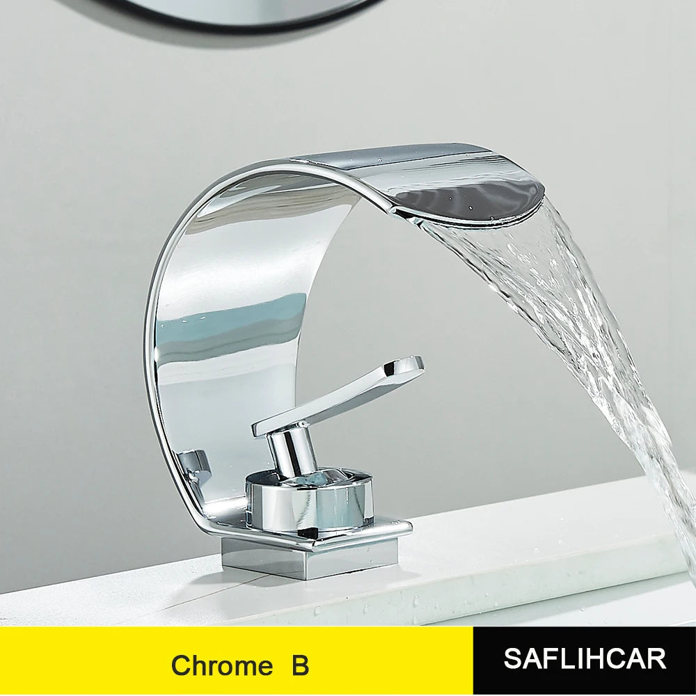 Black Thin style Bathroom Sink Faucet  Modern Mixer Hot Cold Water Tap Waterfall Deck Mounted Vessel Sink Faucet