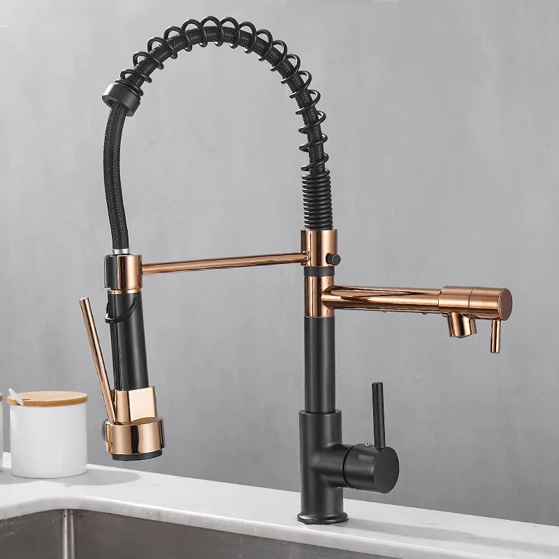 Brass kitchen sink faucet  360 degree rotating spring faucet  Single handle cold and hot mixed water tap