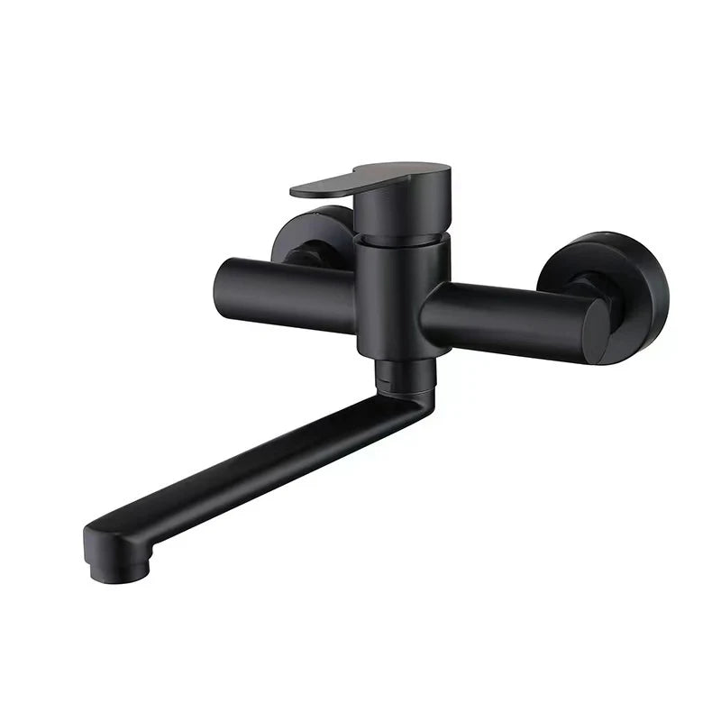 Wall Mount Kitchen Faucet Stainless Steel 360 Rotate Spout Bathroom Basin Faucet Hot and Cold Water Dual Hole with Sprayer Head