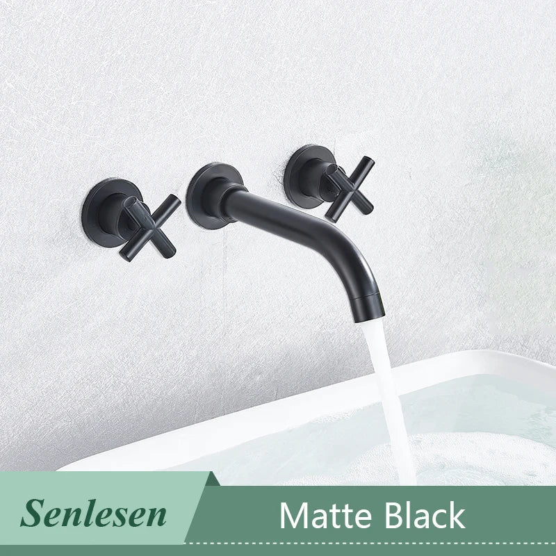 Bathroom Basin Faucet Brushed Golden Concealed Wall Mounted Faucet Tap 360 Rotation Single Handle Hot Cold Water Bath Mixer Tap