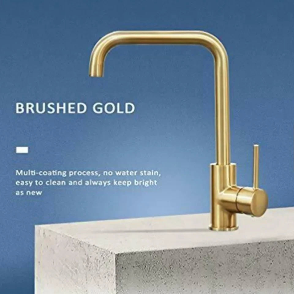 Kitchen Faucets Gold Square Single Handle Sink Faucet Stainless Steel Hot and Cold Deck Mount Water Taps Grifos De Cocina