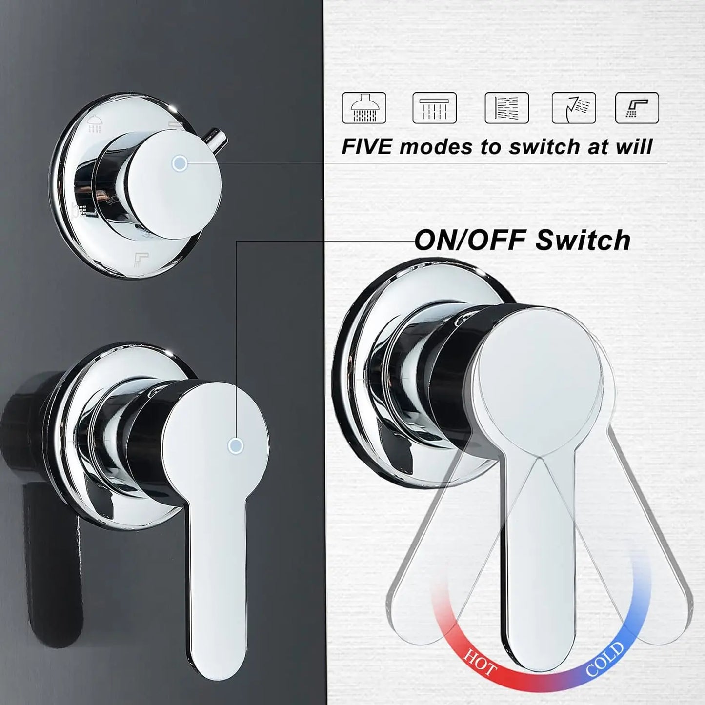 OUIO Brush LED Shower Panel Column Shower Faucet Bathtub Mixer Tap With Massage Body Spa Hand Shower Temperature Screen Set
