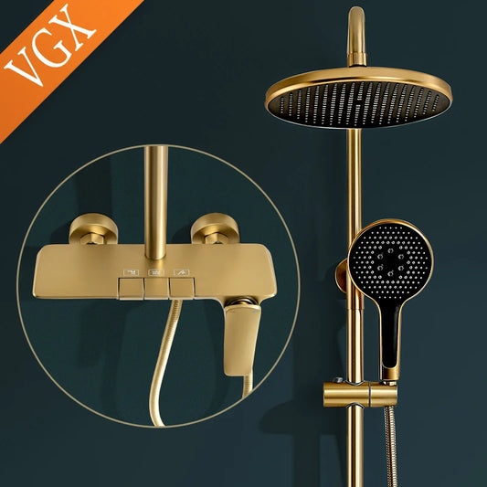 VGX Luxury Shower System Set Bathroom Shower Faucet Set 3-way Rainfall Shower Mixer Crane with Hand Shower Set Black Grey Chrome