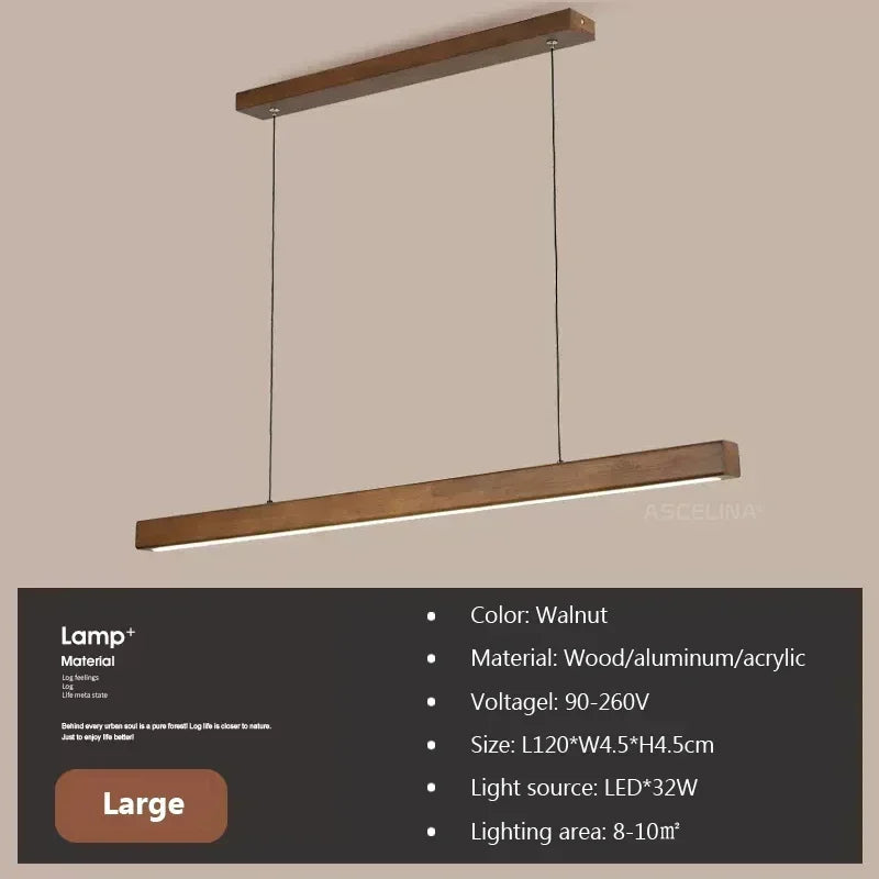 Modern Wood Long Strip LED Pendant Light