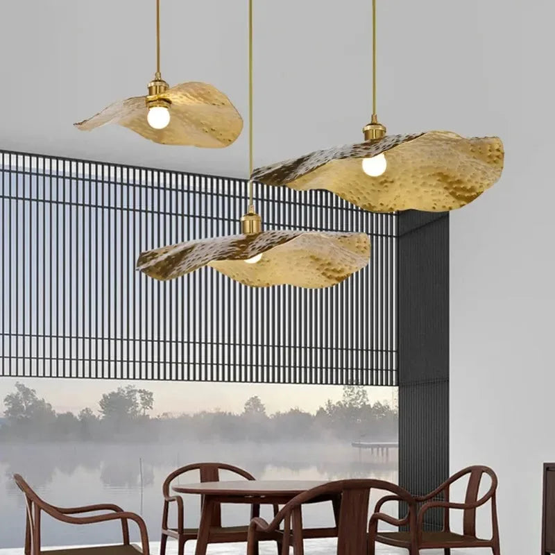 Lotus Leaf Hammered Brass Minimalist Pendant Lamp