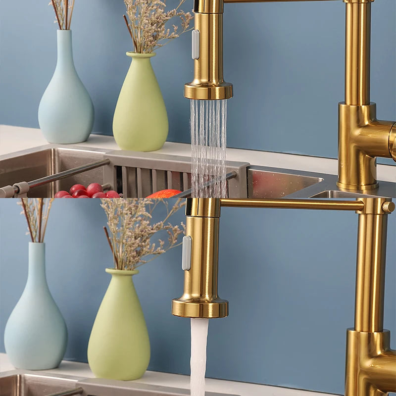 Brass Pull Out Spring Kitchen Faucet Kitchen Sink Mixer 360 Degree Rotating Stream Sprayer Nozzle Mixer Hot Cold Water Crane tap