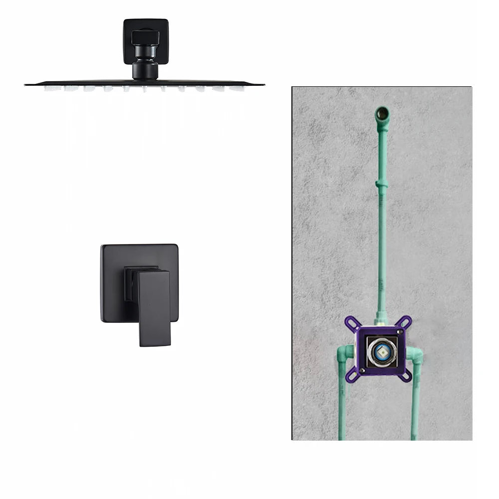 Black Golden Bathroom Faucet Rainfall Shower Faucet Mixer Tap Brass Mixer Valve Stainless Steel Shower System Faucet