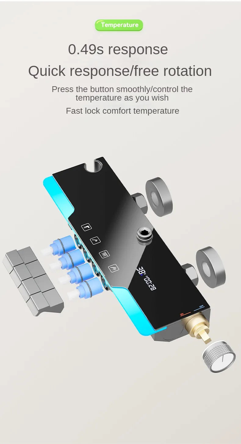 Smart Temperature Digital Display Luxury Shower System Bathroom Wall Mount Piano Key 4 Function Water Outlet Shower Faucet Set
