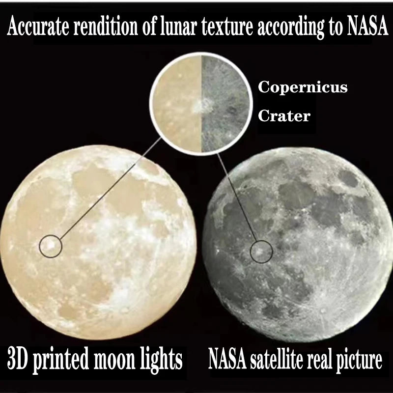 Creative 3D printed moon chandelier 15W 3 Color change light simple bedroom children's room restaurant bar commercial ball lamp