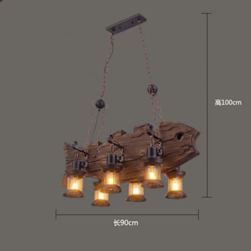 Antique Industry Vintage Wood E27 LED Ceiling Chandelier